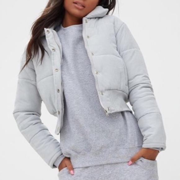 Prettylittlething Gray Cropped Puffer 